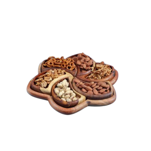 Bandeja de madera con múltiples compartimentos para decoración del hogar, respetuosa con el medio ambiente, hecha a mano, cuenco giratorio para nueces, bandeja para servir para catering, uso en bodas - Product Image 3