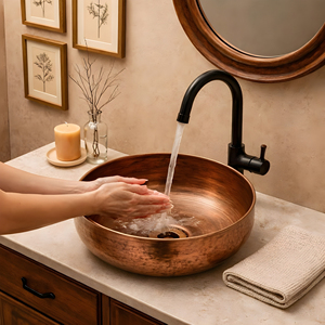 Luxury Modern Single <b>Bowl</b> Copper <b>Bathroom</b> <b>Sink</b> Antique Finish Handmade One Hole Home Hotels Office - Product Image 1