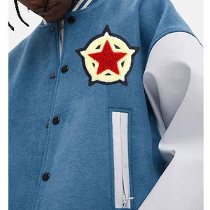 Veste universitaire de qualité supérieure à manches en cuir noir de couleur vive pour hommes - Product Image 5