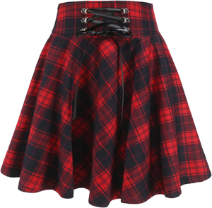 Mini-jupe d'hiver pour femme en tissu écossais, plissée, coupe trapèze, avec taille élastique chaude en laine - Product Image 1