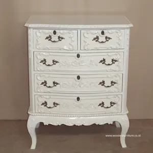 法式木制高脚男孩，白色油漆或仿古抽屉柜，专为欧式卧室家具设计