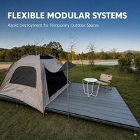 Plateforme de terrasse modulaire en WPC à grain de bois préfabriqué avec base en acier réglable, étanche, pour extérieur, idéale pour villas de glamping