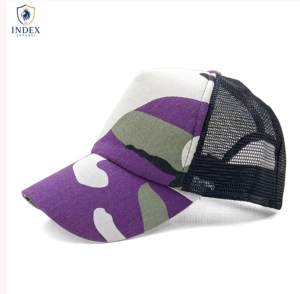 INDEX APPAREL <b>Purple</b> Camouflage Trucker Cap 6-Panel Mesh Adjustable Unisex Casual <b>Hat</b> Spring Summer Breathable Style - Product Image 1