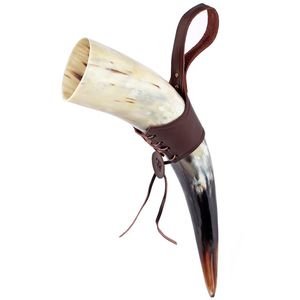 Corne à boire viking gravée à la main avec support en bois et sac cadeau 100% corne naturelle de qualité alimentaire - Product Image 3