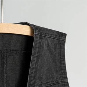 Offre Spéciale hommes sans manches Denim gilet couleur noire sans col décontracté classique bouton fermeture à pression mode hommes jean gilet - Product Image 4