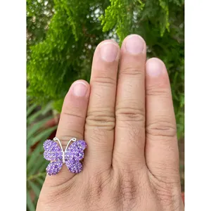 Bague Papillon en Argent 925 avec Améthyste Naturelle, Micro-Pavé et Plaqué Or 18K – Bagues Tendance pour Cadeaux - Product Image 3