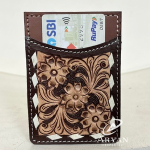 ที่ใส่บัตรเครดิตหนังวัวขนาดเล็กทำมือปรับแต่งลายดอกไม้หรูหรากระเป๋าสตางค์ RTS ที่ใส่บัตรเครดิต - Product Image 1