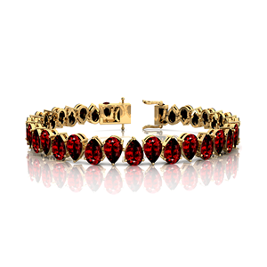 Bracelets de tennis en forme de poire grenat naturel faits à la main en or 14 carats bijoux fins Bracelet de tennis à la mode unique cadeau - Product Image 3