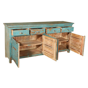 Armoires de salon modernes et antiques, armoires, pieds en bois de manguier massif, résistantes à l'eau, multifonctionnelles, écologiques, bleu vieilli - Product Image 6