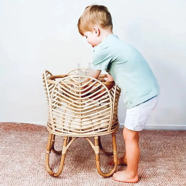 Tempat tidur bayi boho rotan untuk kasur boneka dengan produk penutup alami yang dapat dilepas dan dapat dicuci