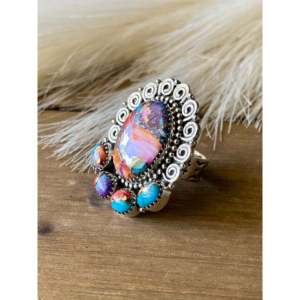 Southwest Handmade Mohave <b>Turquoise</b> Sterling Silver Adjustable Boho <b>Ring</b> - Product Image 4