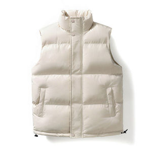 Chaleco Acolchado Beige para Hombre, Cuello Alto, Sin Mangas, Cortavientos, Invierno, con Bolsillos - Product Image 1