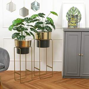 Premium Handcrafted <b>Gold</b> Metal <b>Planters</b> Set of 2 Elegant Decorative Pots for Hotel Lobby and Office Tabletop Decor from India - Product Image 5