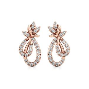 Boucles d'oreilles pendantes en or blanc, rose et jaune 18 carats avec diamant rond de 0,644 carats et motif floral en forme de goutte d'eau, serties pavé - Product Image 5
