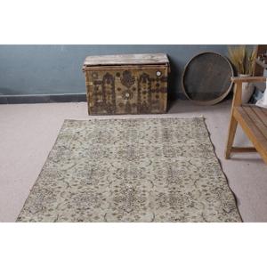 Vintage Turkish Rug, 4.5x8.1 ft Rug, <b>Brown</b> Gray Southwestern <b>Wool</b> Rug - Product Image 4