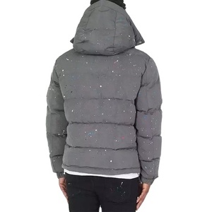 Manteau de peinture gris pour hommes, col montant, impression personnalisée, parka rembourrée avec logo pour l'extérieur, veste d'hiver bouffante à capuche en nylon de haute qualité - Product Image 5