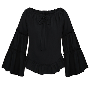 Bán buôn tùy chỉnh của phụ nữ giản dị lỏng Phục Hưng nông dân tắt vai áo dài Chuông tay áo Tops với logo in cho mùa hè - Product Image 4