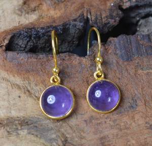 Pendientes de amatista púrpura, Plata de Ley 925, superposición de oro de 18 quilates, gancho hecho a mano, regalo de joyería - Product Image 1