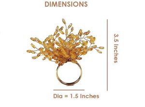 Rond de serviette bouquet de perles de cristal doré Décoration intérieure unique et centre de table pour table à manger ou fête Design floral - Product Image 2