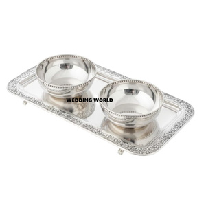 Hot Selling Decorative Chocolate <b>Bowl</b> With Tray <b>Silver</b> Plated Luxury Dates <b>Bowl</b> Round Shape Decorative New Chocolate Tray - Product Image 1