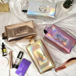 Custom Gold Glitter Makeup Bag, Personalized Leather Cosmetic Pouch Personalized Bridesmaid Makeup Bag - Product Image 4