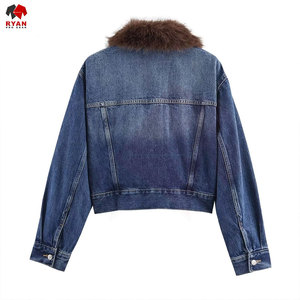 Veste en jean pour femme, style moderne et décontracté, couture de haute qualité, prix de gros, veste en jean avec col en fourrure - Product Image 2