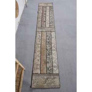 พรมตุรกี1.5x8.2ft วินเทจคลาสสิกสีเบจสีฟ้าลายขนสัตว์ขนาดใหญ่ลายสี่เหลี่ยมผืนผ้าคลาสสิกสำหรับห้องโถงสำหรับห้องพัก - Product Image 1