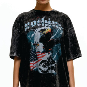 Streetwear Hip Hop lourd 100% coton lâche blanc unisexe acide lavage t-shirt personnalisé femmes Vintage surdimensionné t-shirt - Product Image 3