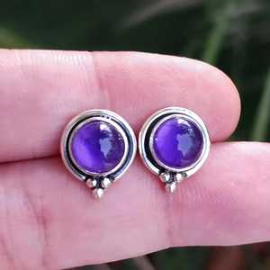 Pendientes de Plata de Ley 925 Hechos a Mano con Amatista, Joyería de Piedras Preciosas de Rubí Púrpura Natural, Joyería en Forma de Bola, Piedra de Nacimiento de Febrero - Product Image 3