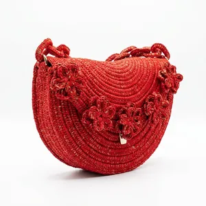 <b>Red</b> Beaded Bohemian Women's Shoulder <b>Clutch</b> Handbag with Floral Decor Open Top Polyester Lining Fashion Purse - Product Image 3