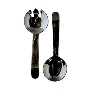 Set de service à salade en corne de buffle d'eau Set de service à salade en bois et résine et ustensile les plus vendus Articles faits à la main - Product Image 1