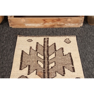 พรมขนสัตว์ตุรกีโบราณขนาดเล็ก 2.5x9.4 ฟุต สีเบจ-น้ำตาล ลายปะติดปะต่อ ด้านหลังเป็นยางลาเท็กซ์ เป็นมิตรกับสิ่งแวดล้อม - Product Image 2