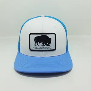 Yellowstone National Park Logo Trucker Hat ricamo PAtch in pelle Bison cappelli da baseball 6 pannelli loghi tagliati al Laser