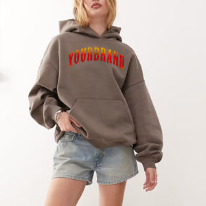 Última llegada pulóver sólido Sudadera con capucha de gran tamaño para mujer 100% Material de algodón ligero transpirable Impresión de logotipo personalizado - Product Image 6