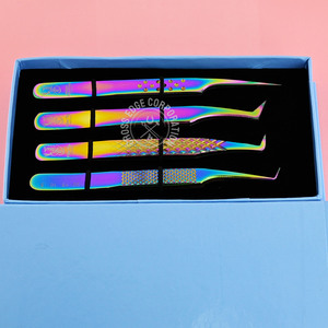 Pinzas al por mayor para extensión de pestañas con punta de fibra, para volumen, rectas, de aislamiento, curvas, clásicas, con agarre de diamante antideslizante - Product Image 2