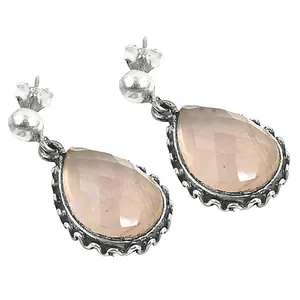 Pendientes de gota de cuarzo rosa de plata tibetana vintage Art Palace para mujer, regalo - Product Image 1
