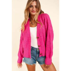 Cardigan Crop a Maniche Lunghe con Bottoni, Stile Casual, Taglia Intera - Product Image 4