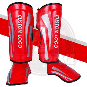 Espinilleras Rojas para Entrenamiento de MMA y Boxeo - Cierre de Velcro de Cuero, Absorción de Impactos, Ligeras, Duraderas, Equipo de Protección - Product Image 2