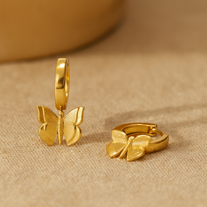 18k Gold Butterfly <b>Huggie</b> Hoop <b>Earrings</b> Rhodium Plated Cute Trendy Flower Gift - Product Image 2