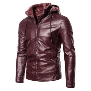 Veste en PU d'hiver pour hommes Manteaux en cuir de moto chauds pour hommes Veste en cuir à capuche en polaire pour hommes - Product Image 6