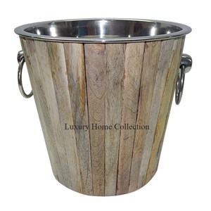 Refroidisseur de couleur marron en bois pour seau de forme ronde à glace et à champagne avec couvercle baignoire à boissons et seau à vin de table à bas prix - Product Image 6