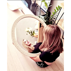 Espejo Redondo Náutico de Estilo Antiguo con Cuerda de Algodón Trenzada, Decoración Moderna para el Hogar, Espejo Ovalado Colgante de Pared con Marco Metálico Hecho a Mano - Product Image 1