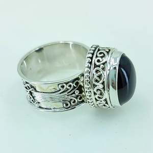 Navya <b>Craft</b> Handmade 925 Solid Sterling Silver Women's Boho Statement <b>Ring</b> Black Onyx Flower Design Size 4-13 for Christmas - Product Image 6