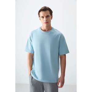 T-shirt basique pour homme Air Jones bleu clair 100% coton, épais, doux, texturé, coupe ample - 88353 - Product Image 1