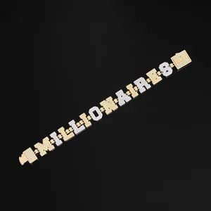 Pulsera con Nombre Personalizado en Letras con Cristales, Joyería Hip Hop en Oro Blanco y Circonita Cúbica, Pulsera con Nombre Personalizada para Hombre y Mujer - Product Image 2