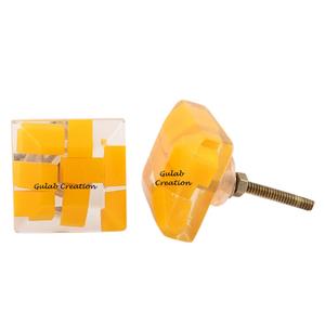 Square <b>Clear</b> Resin Yellow Dresser Pull Knob, Transparent Resin Cabinet Handle for <b>Drawers</b>, Cupboards, and Furniture Decoration - Product Image 3