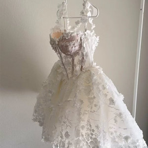 Vestidos de Novia de Tul Miniatura, Vestidos de Fiesta Clásicos y Sencillos, Talla XL, Largos hasta el Suelo, con Tirantes Espagueti, Materiales Personalizables, Naturales - Product Image 3