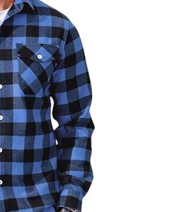 Chemise à carreaux en flanelle pour homme, manches longues, boutonnée, décontractée, chaude pour l'hiver, avec double poche poitrine, couleurs bleu et noir, vente en gros - Product Image 3