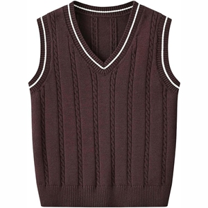 Pull-over surdimensionné de haute qualité, col en V, tricoté à la mode sans manches, style logo personnalisé, gilet unisexe décontracté pour hommes, vente en gros - Product Image 1