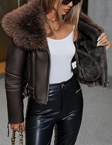 Chaqueta Acolchada de Cuero Genuino Personalizada para Mujer, Chaqueta de Motociclista con Forro Sherpa, Ropa de Abrigo Cálida para Invierno, Transpirable, de Secado Rápido, Elegante y Teñida - Product Image 6